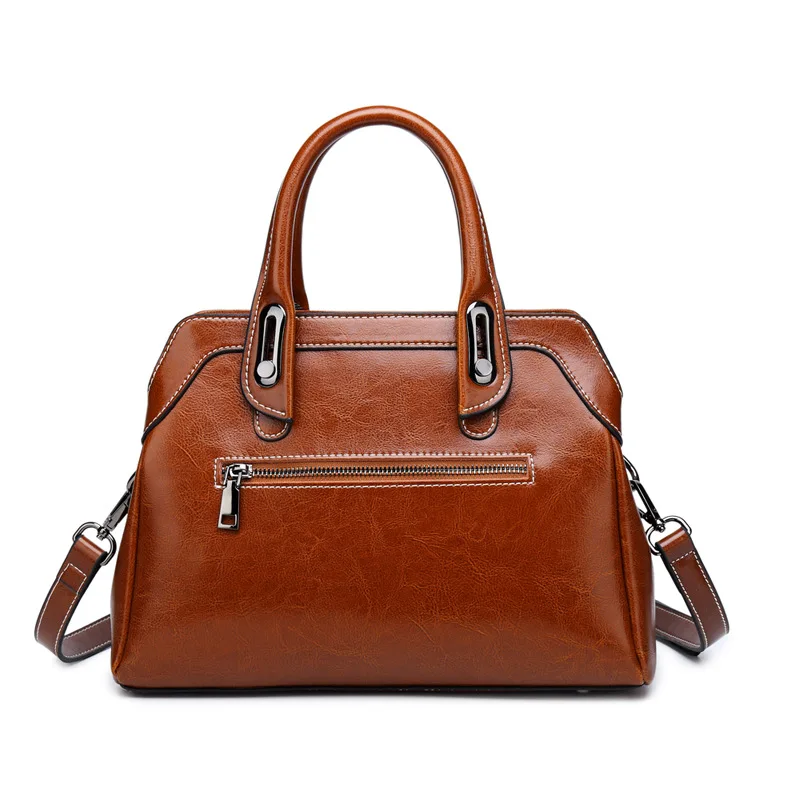 Genuine Leather Women Handbag Top Handle Shoulder Cross body Bag Fashion Oil Wax Cowhide Purses and Handbags Messenger Tote Bags - Image 4