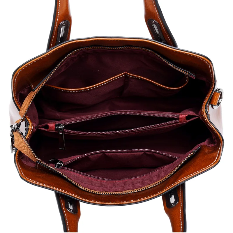 Genuine Leather Women Handbag Top Handle Shoulder Cross body Bag Fashion Oil Wax Cowhide Purses and Handbags Messenger Tote Bags - Image 6